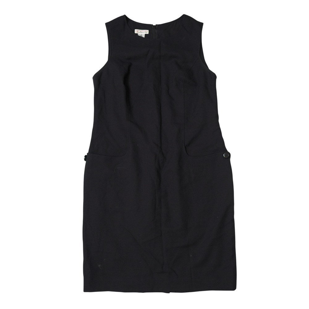 Talbots Black 100% Wool Dress Sz 14 Shift Pockets Sleeveless Crew Neck Defected
